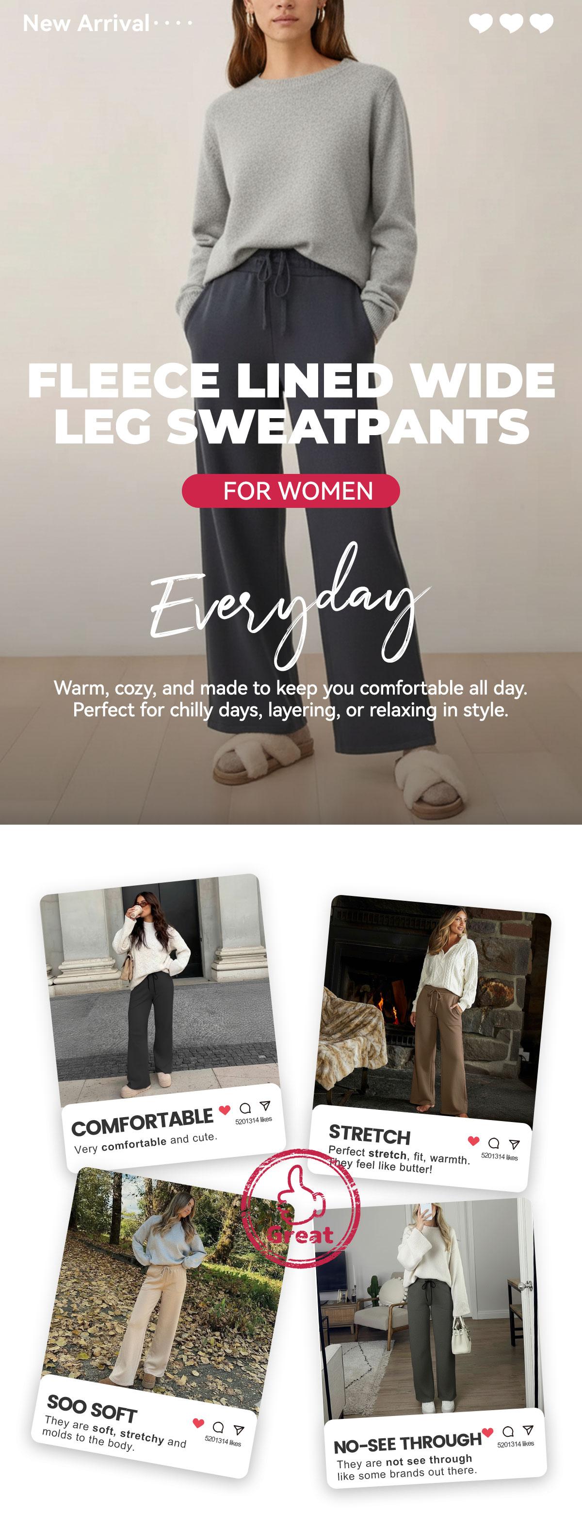 SHOWITTY Womens Fleece Lined Sweatpants – Wide Leg Thermal Lounge Pants with Pockets, Warm Winter Baggy Straight Leg Style