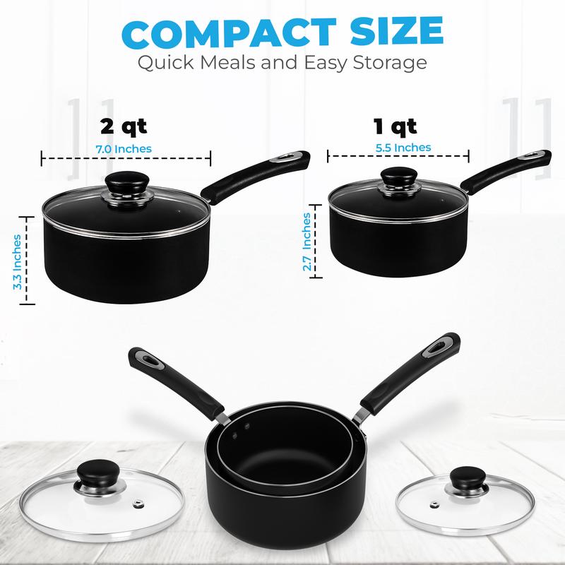 Utopia Kitchen Nonstick Stock Pot Saucepan Set with Lid - 1QT & 2QT | Multipurpose Cookware for Home & Restaurant Use Aluminium Glass