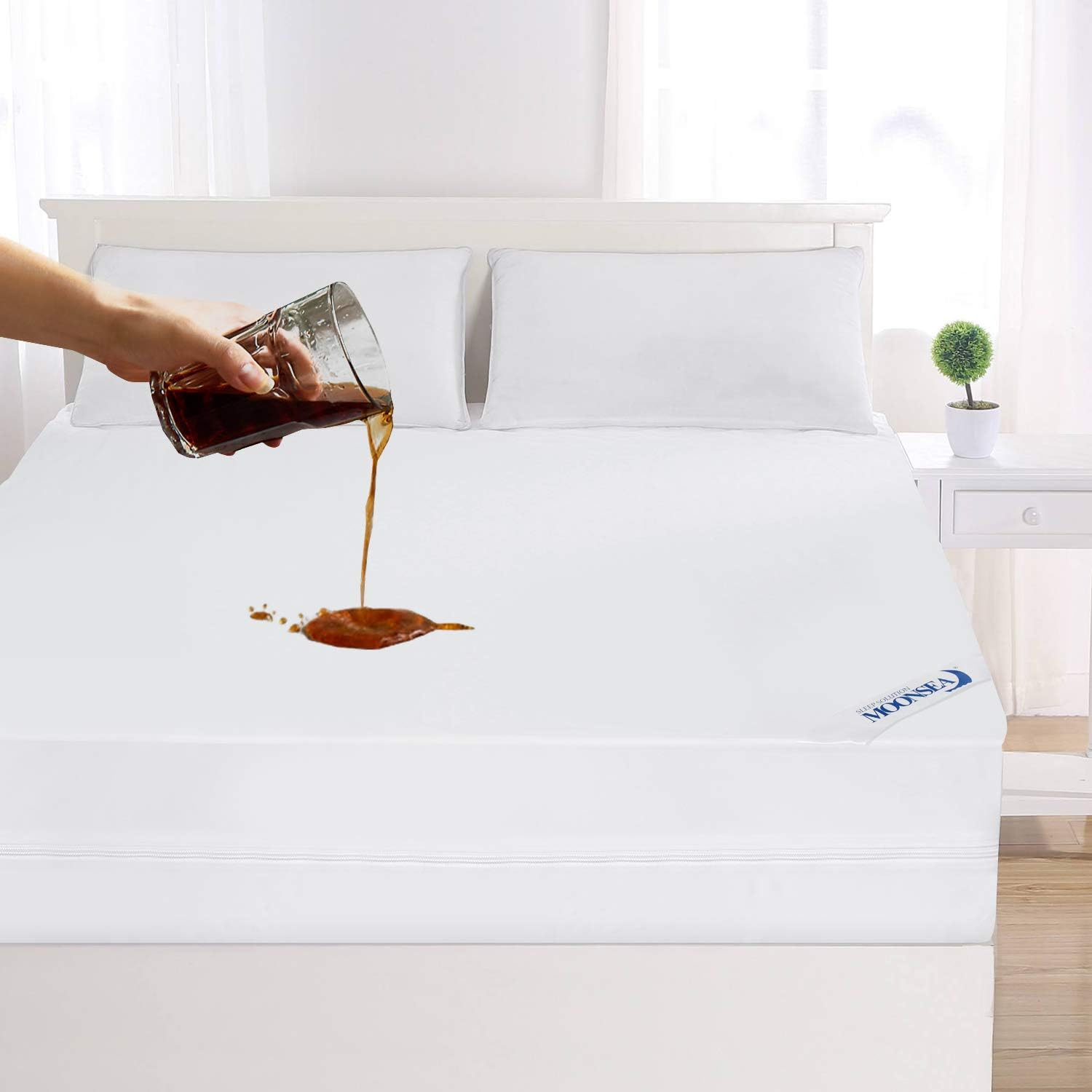 Moonsea 6-Side Waterproof Zippered Mattress Encasement, Bed Bug & Dust Mite Proof Hypoallergenic Soft Breathable Premium Mattress Cover Protector Fitted Sheet Fits 8 to 10 Inch Deep Pocket, Machine Washable #TiktokShopSpringGlowUp