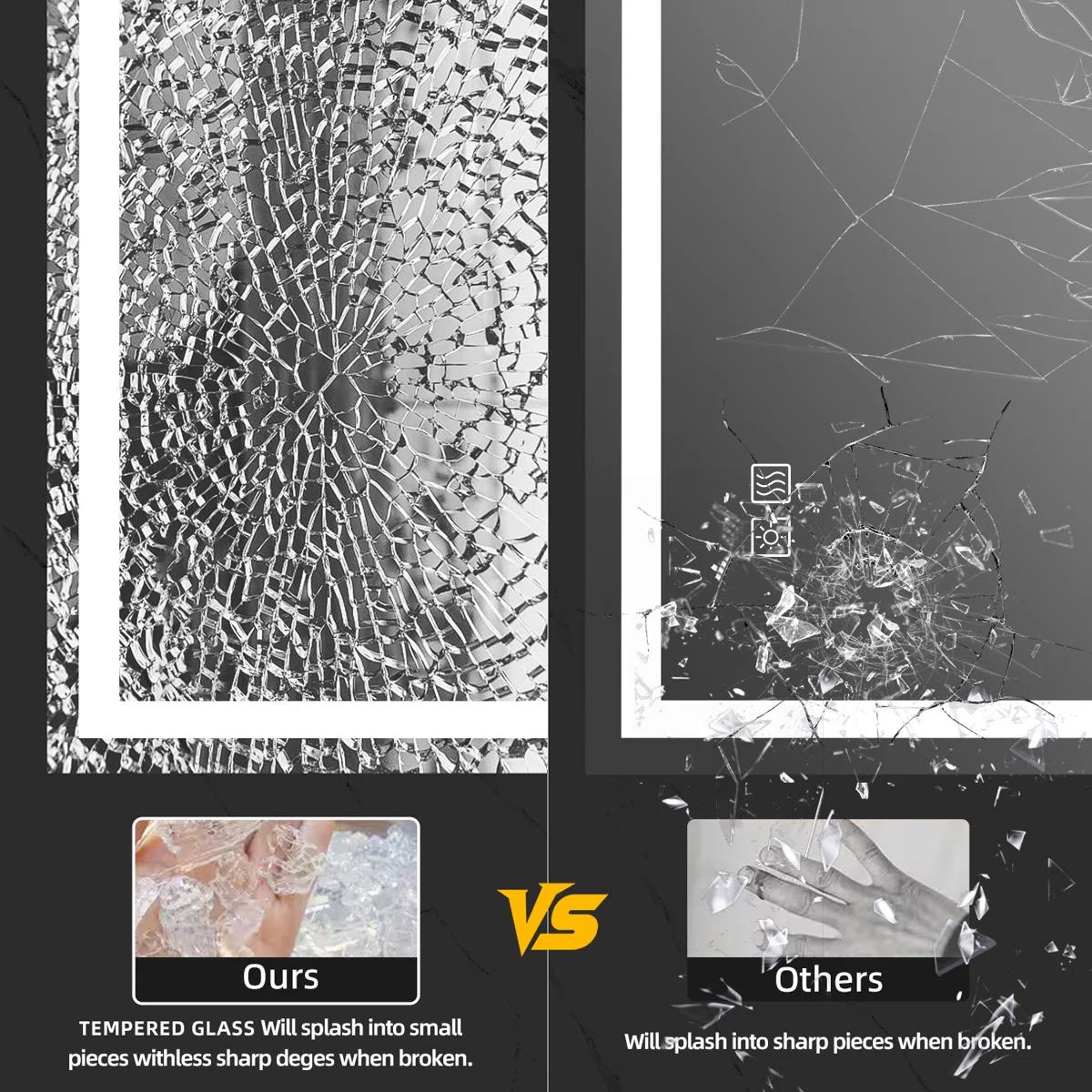 GLITGATE Bathroom Mirrors For Over Sink, Bathroom Vanity Mirror with LED Lights, Dimmable LED Bathroom Mirror with Edge Grinding, Double Touch Control, 3-Color Options, Anti-Fog, Memory, Wall Mounted (Horizontal/Vertical)