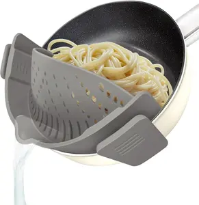 Clip on Strainer for All Pots Pan,Silicone Pasta Strainer Kitchen Gadgets,Collapsible Colander for Noodle,Vegetables,Fruit,Spaghetti (Grey)
