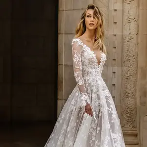 Spring And Summer Wedding Dress Touch Lace Long-sleeved Evening