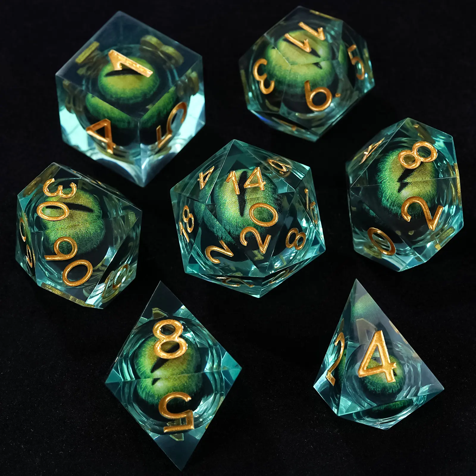 Dragon Eye Liquid Core Resin DND Dice Set, Moving Eye Polyhedral RPG Dice for Tabletop Gaming, Fantasy Collector Gift dreamy Rick Rolled D20 Dice Sharp Unique Dice Set Duality Die game