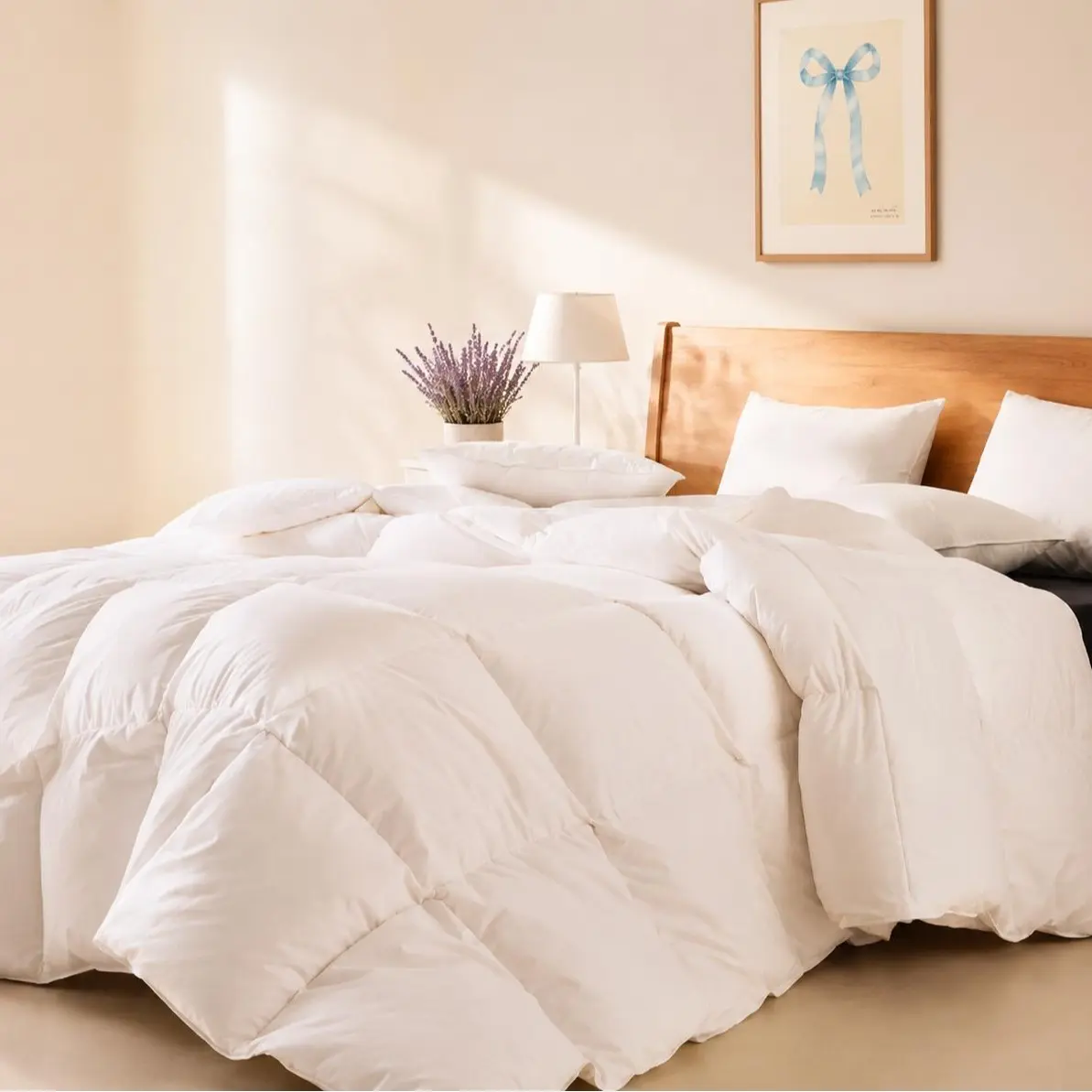 White Goose Down Comforter All Season Box Stitched Duvet Insert - Super Fluffy, Lightweight, Breathable, Anti-Allergic, Cruelty-Free, Machine Washable Queen Size Bed Comforter - Warehouse Clearance, Limited Stock, Multiple Sizes, Cloud Quilt