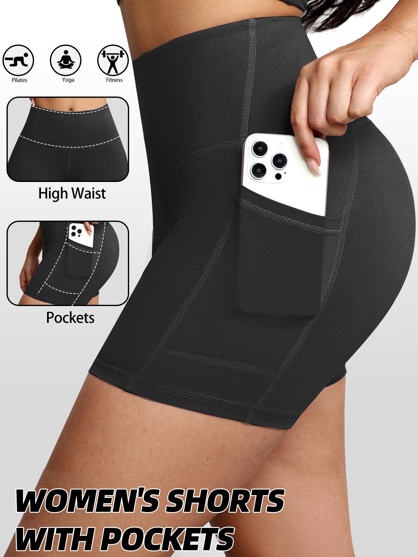 CHRLEISURE 4PCS Biker Shorts Women with Pockets High Waisted Workout Gym Running Yoga Shorts