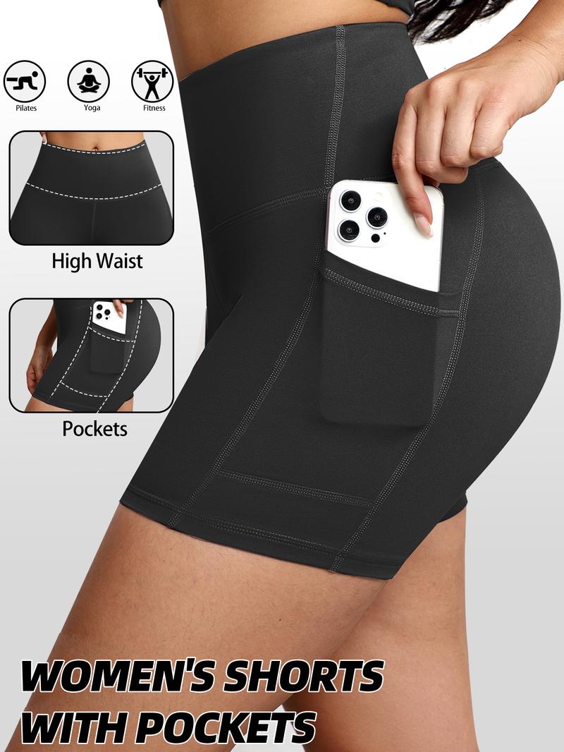 CHRLEISURE 4PCS Biker Shorts Women with Pockets High Waisted Workout Gym Running Yoga Shorts