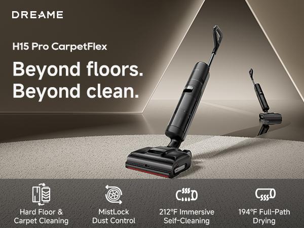 DREAME H15 Pro CarpetFlex Cordless Vacuum Mop, Wet Dry Vacuum Cleaner with Dual Brushes for Hard Floors & Carpet, Tangle-Free Hair-Cutting, 23kPa Suction, 180° Lie-Flat Floor Washer, 194°F Fast Drying