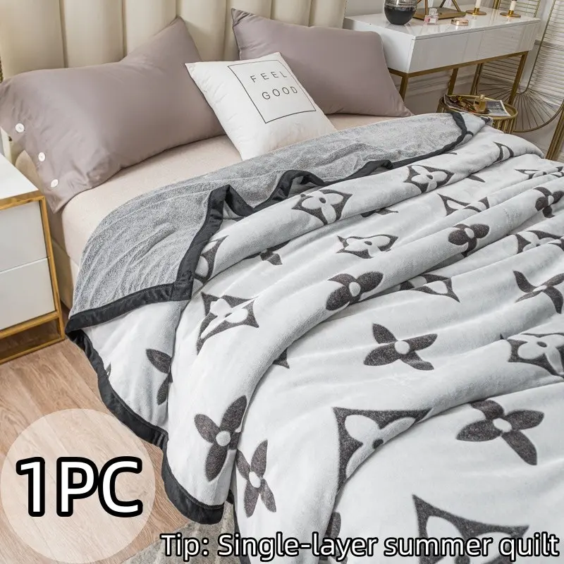 1 Pc Milk Fleece Embroidered Soft Bedding Throw Blanket, Soft Single-Layer Sofa and Bed Blanket, Cozy Gift for Home, Bedroom Bedding Blankets