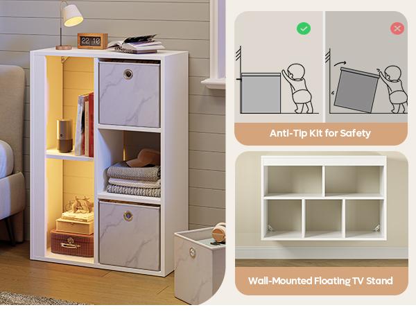 Pinmoco 5-Cube Reversible Open LED Storage Organizer with Three Marbled Fabric Drawers Pinmoco 5-Cube Reversible Open LED Storage Organizer with Three Marbled Fabric Drawers