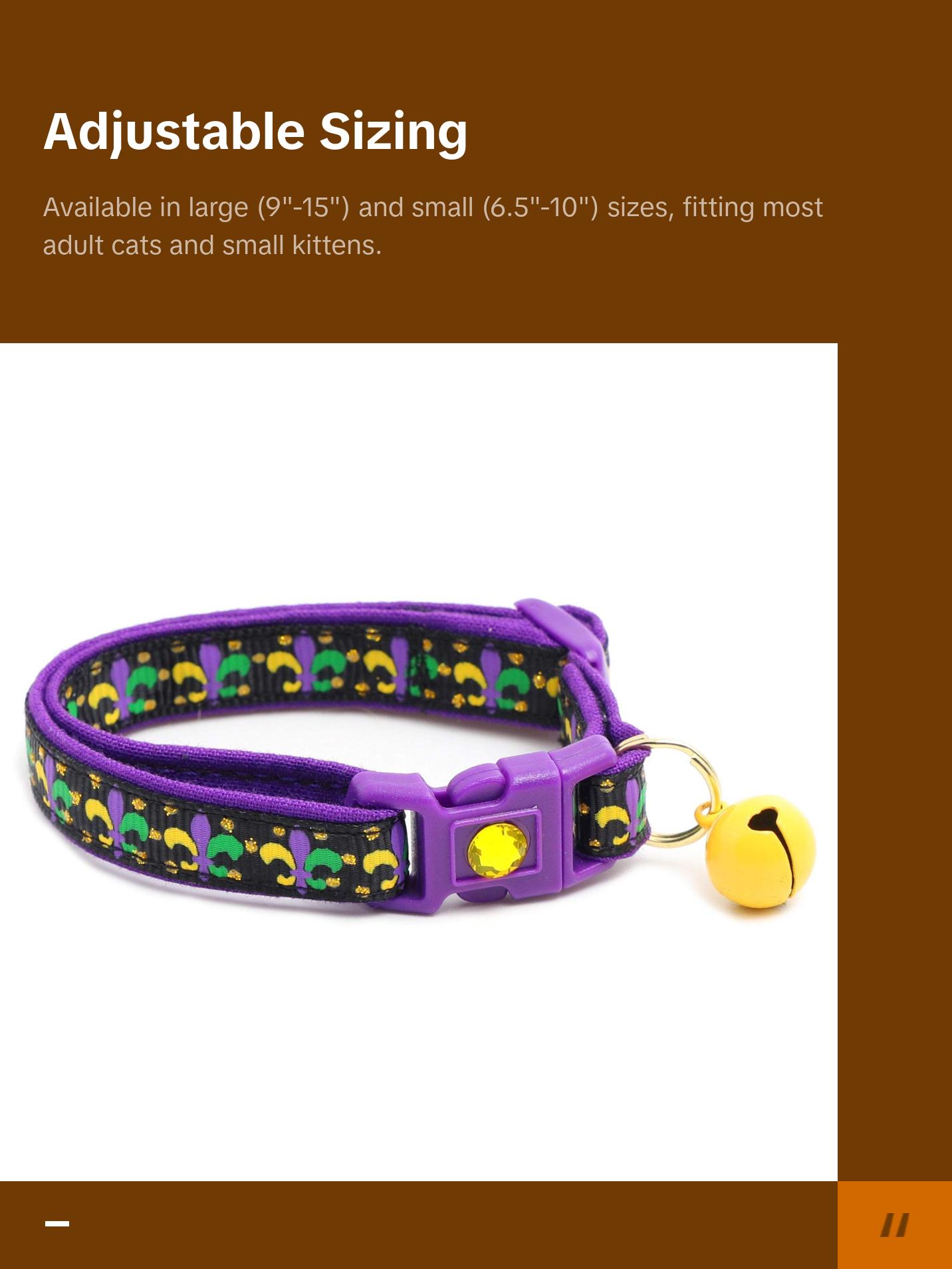 Fleur De Lys Breakaway Safety Cat Collar with Matching Jingle Bell & Charm by Pugs2Persians Mardi Gras New Orleans