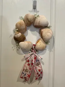 Seashell Wreath, Nautical Ribbon, Coastal Beach Decor, Summer Door Hanger