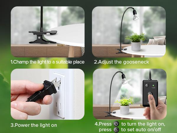 SANSI 10W LED Grow Light (150W Equivalent), Full Spectrum Gooseneck Clip Plant Lamp, High PPFD with 4/8/12H Timer for Indoor Plants