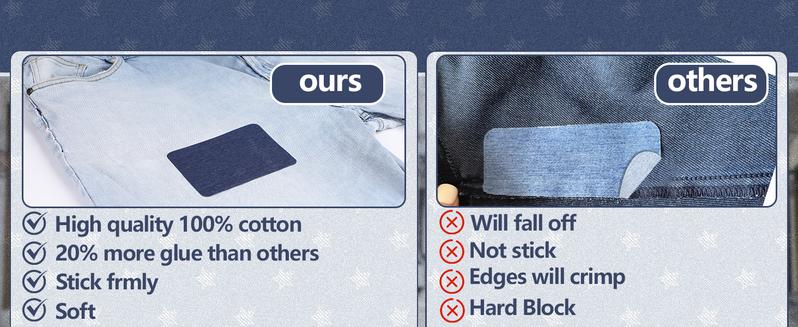 Denim Repair Patches 20 Pcs Iron On No Sew for Jeans 100% Cotton Strong Adhesive Clothing Repair Kit Quick Fix & DIY Decor