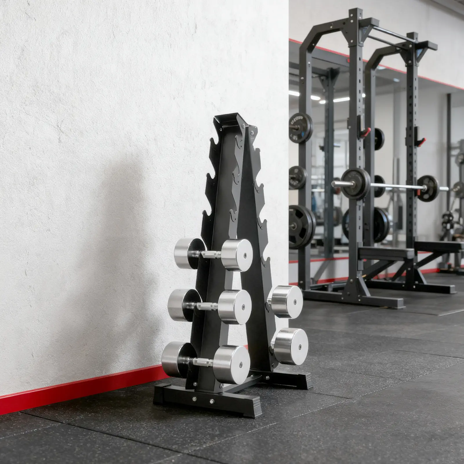 CNCEST A-Shape Triangular Upright Dumbbell Rack - 1 Unit, 20.5 lbs Steel Frame, 660lb Capacity, Rust Resistant, Space Saver, Anti-Slip Base, Easy Maintenance, Holds 6 Pairs, Home Gym Weight Organizer, Strong Stability, Gift Idea