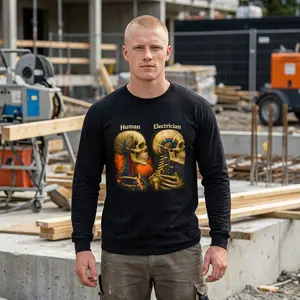 Human vs Electrician skull anatomy long sleeve tee | electrician skeleton shirt