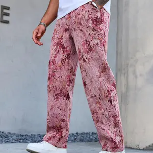 2026 New Textured Floral Pants with Color-Block Print, Street Style Loose Wide-Leg Trousers Menswear Man