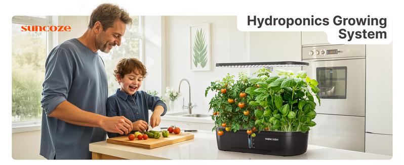 SUNCOZE Hydroponics Growing System Kit 12 Pods, Indoor herb Garden with 20W LED Grow Light, Visible Water Tank with Pump, 2.2"-12.4" Adjustable Height Indoor Gardening System, Gardening Gifts
