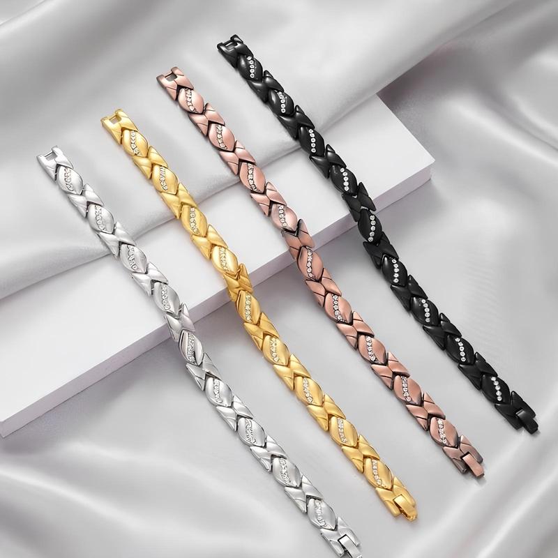 Women's Leaf Bracelet Pure Copper Magnetic 3500 Gauss Effective Magnet with Diamonds for Outdoor Fun Rose Gold