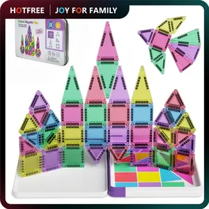 Hotfree Mini Magnetic Tiles Building Blocks 40PCS - Montessori Educational Magnet Travel Construction Set with Iron Storage Box, Airplane Activities Toys, STEM Toddler Birthday Christmas Gift for Boys & Girls Ages 3-8