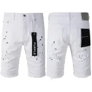 HuaHua'shop High street spot fashion Purple new denim shorts men's printed jeans for MEN collection