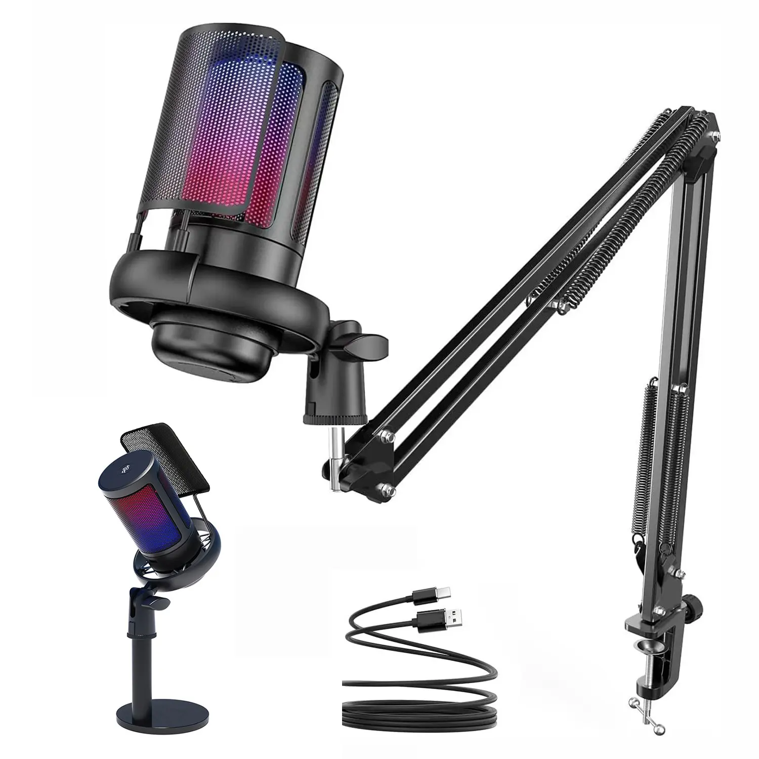 Live Streaming Gaming Computer Microphone, Live Streaming Equipment, Live Broadcast Equipment, Live Broadcasting Equipment, USB Condenser Mic with Quick Mute, Pop Filter, Shock Mount, Volume Control for Ps4, Ps5, PC