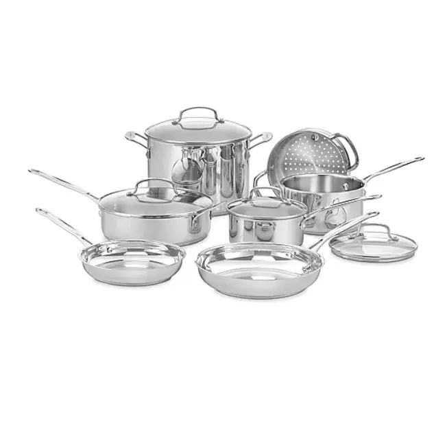 Cuisinart Stainless Steel 11-Pc Cookware Set, Premium Pots and Pans Set for Kitchen, Durable Stainless Steel Cooking Set with Saucepans, Skillet and Stockpot, Versatile Cookware for Everyday Cooking, Meal Prep, Frying, Sauteing, Boiling and Simmering