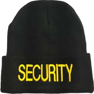 SECURITY Large Embroidered Beanie SHERPA Lined Warm Winter Watch Cap Security Winter Hat Uniform