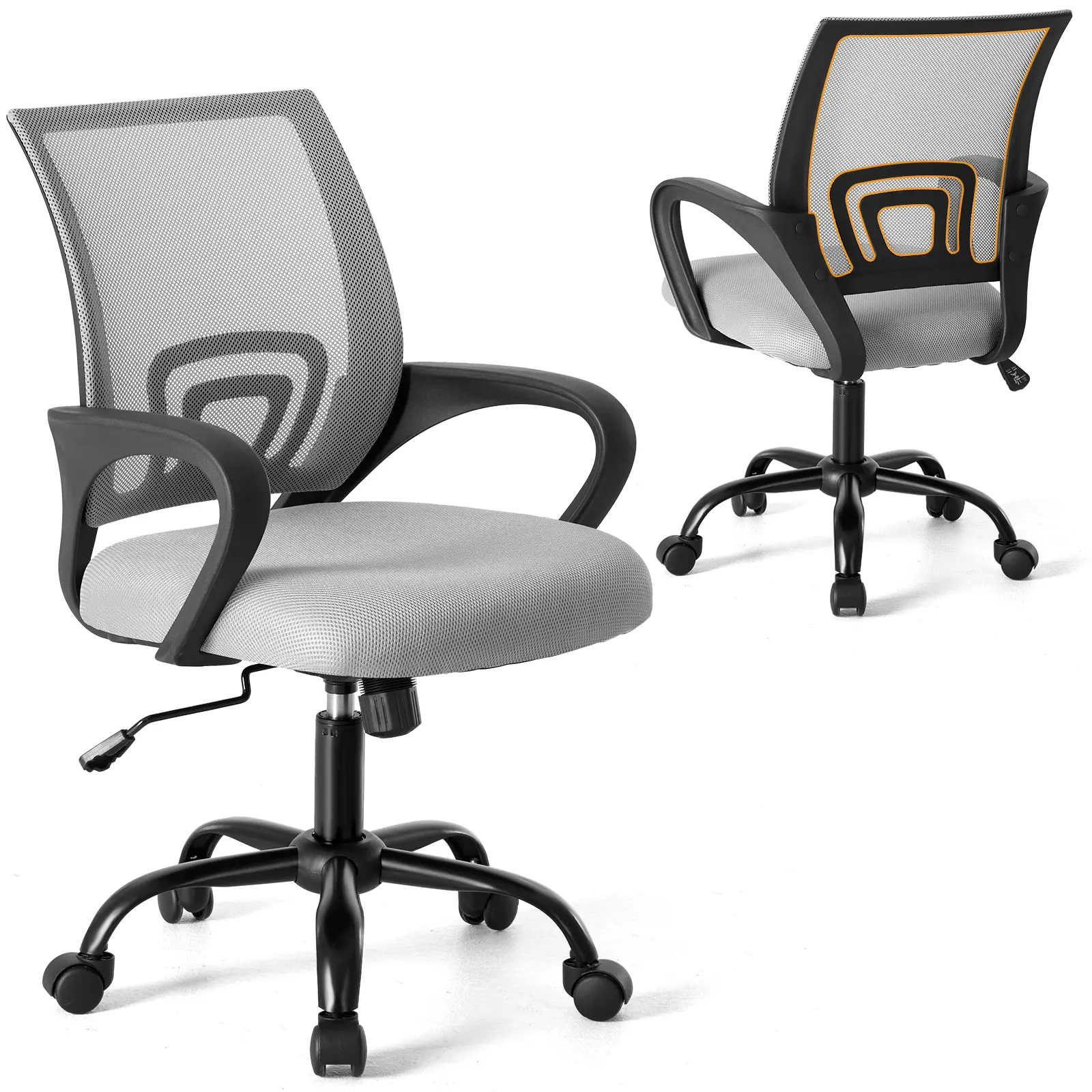 Office Desk Chair - Ergonomic Mid Back with Lumbar Support & Rocking Mode, Height Adjustable with Fixed Armrest, Storage Back for Computer, Gaming, Conference, Meeting Room, 360° Swivel Office Desk Chair - Ergonomic Mid Back with Lumbar Support & Rocking Mode, Height Adjustable with Fixed Armrest, Storage Back for Computer, Gaming, Conference, Meeting Room, 360° Swivel