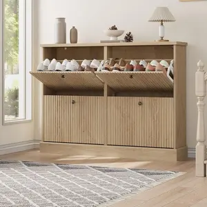 Shoe Cabinet with 4 Tilt-Out Drawers, Wooden Fluted Shoe Cabinet with Adjustable Shelf, Freestanding Shoes Storage Organizer for Hallway, Living Room, Bedroom, Space Saving Design