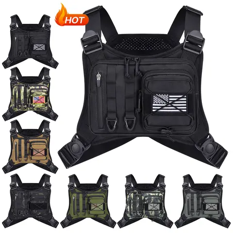 【Holiday Deal】Tactical Outdoor Vest Bag - Tactical Accessories Trail Running Chest Pack, Lightweight Adjustable Rig with Quick-Unlock Belt, 9.45in Main Pocket, Mesh Padding Fabric for Hiking, Biking