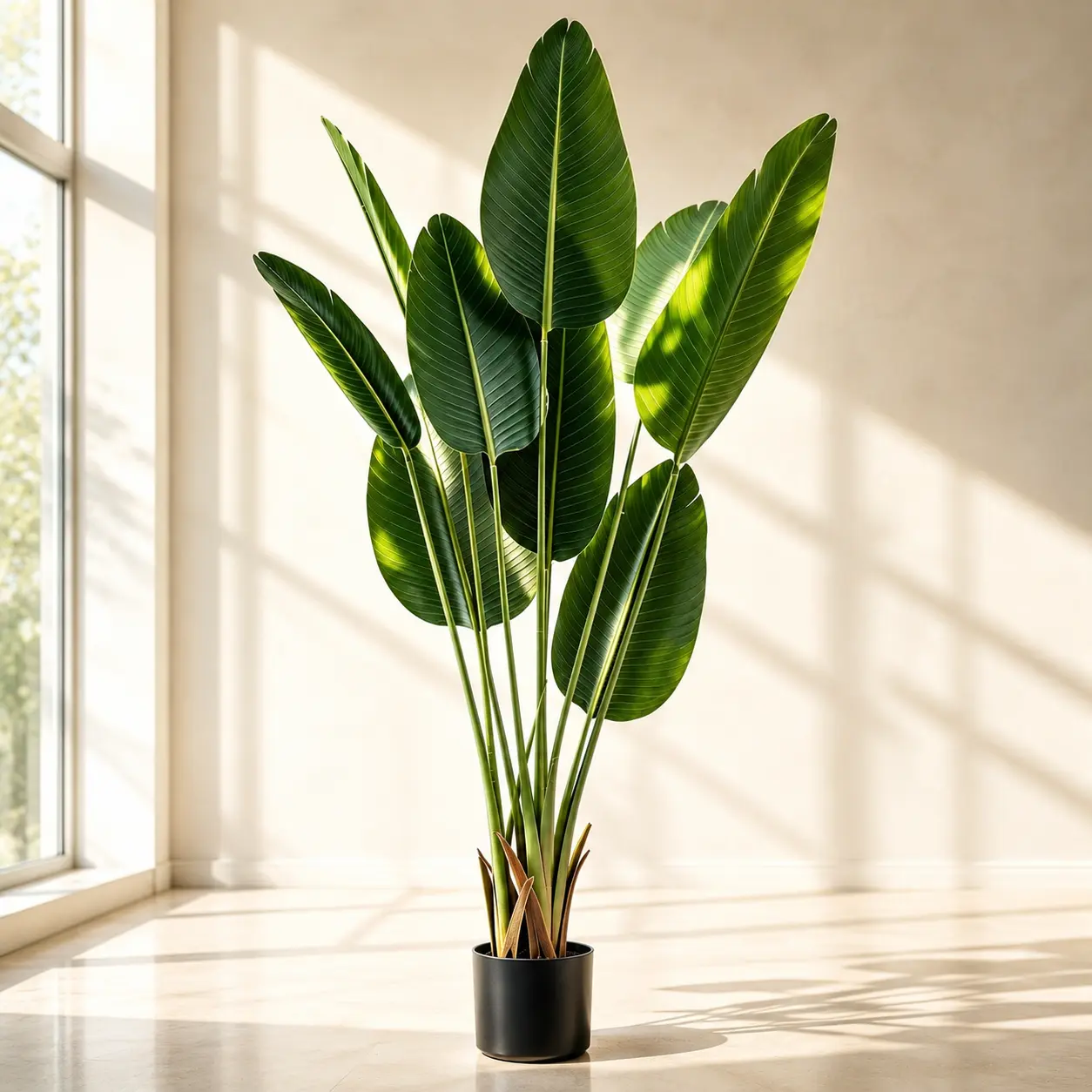 5FT Plastic Artificial Bird of Paradise Tree, 60in Tropical Faux Plant with Black Pot & Dried Moss, UV-Resistant Waterproof Fake Palm with Leaves for Indoor Home Decoration, Office Gift