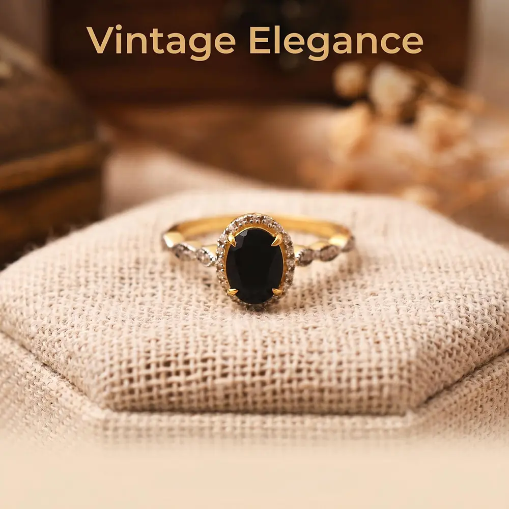 Elegant Promise Ring - 14K Gold Plated Oval Imitation Black Onyx Engagement Ring - Unique Women's Engagement Ring - Antique Wedding Ring - Bride's Promise - Anniversary Ring