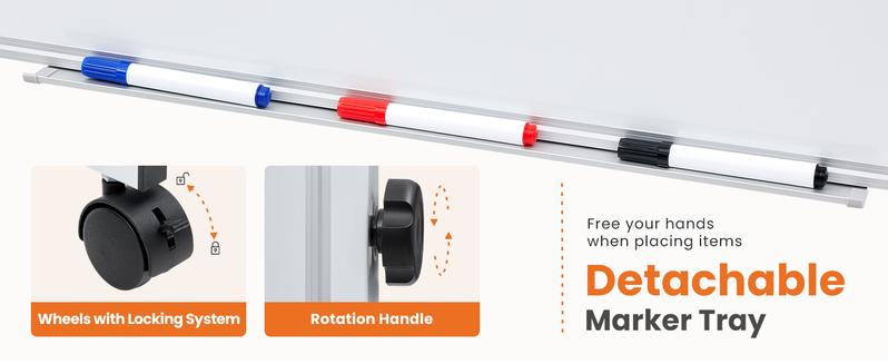 Sweetcrispy Rolling Whiteboard 46x32 Inches Double Sided Magnetic Dry Erase Board with Stand on Wheels for School Office Home Silver Aluminium Frame