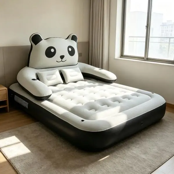Cartoon Animal Inflatable Blow-Up Couch - Adjustable Backrest, Plush Pillows, Cup Holders, Portable Design, Trendy Photo Prop, Nap Bed, with Cushion, Lawn Parties Furniture for Indoor-Outdoor Use, Gift Idea for Friends