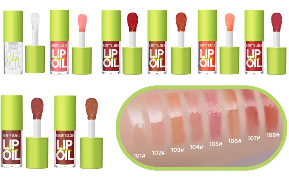 Beauty Glazed Big Brush Head Lip Oil, Ultra-Hydrating & Nourishing, Smooth Glossy Finish Lip Glow Oil, Shiny and Vegan Tinted Lip Gloss, Non-Sticky Formula (102# KISSY, 1)