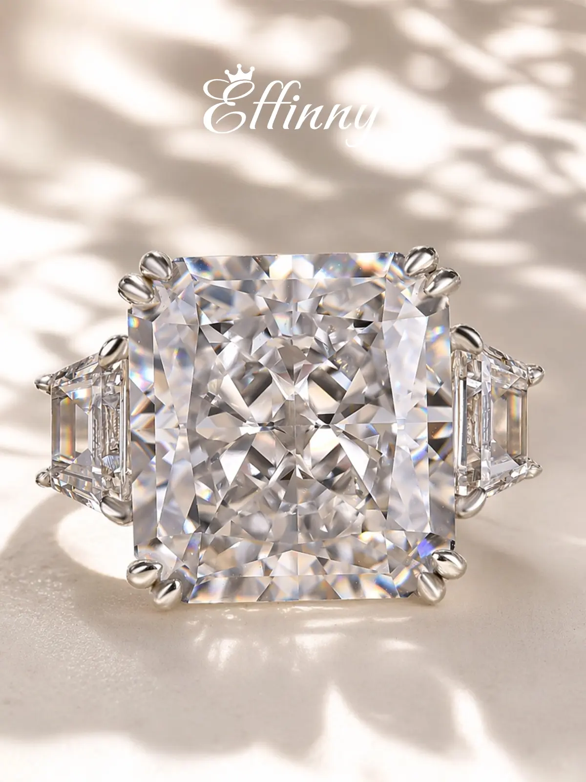 Effinny Luxurious 12.0ct Radiant Cut Three Stone Tarnish-resistance Engagement Ring, 5A CZ Past Present Future Promise Travel-friendly Jewelry for Her