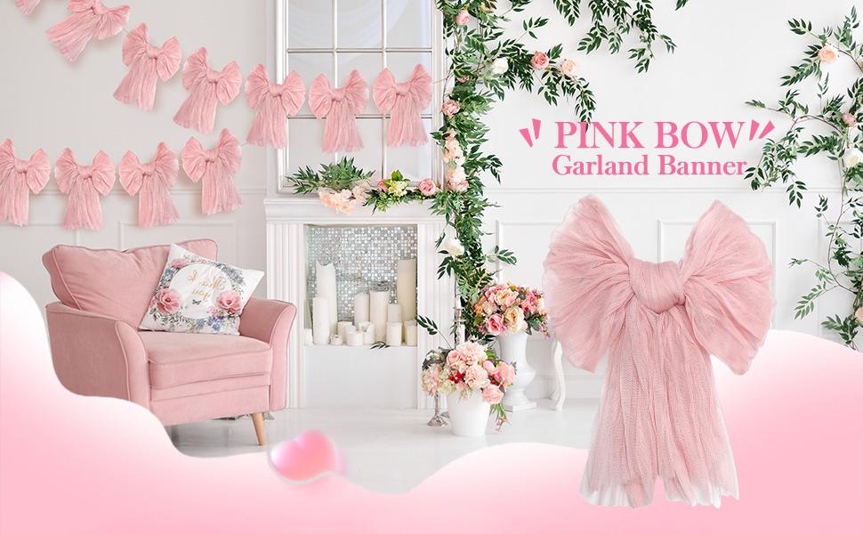 Easter Bow Garland Pastel Fluffy Tulle Satin Bow Banner Bunny Ear Plaid Pink Bow Garland Cute Hanging Wreath Garland for Mantle Fireplace Wall Door Mantel Decor, Spring Indoor Outdoor Home Table Backdrop Easter Decor 2026 Festive Party Supplies & Gifts