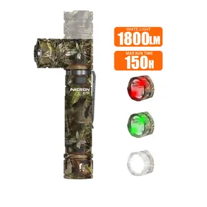 NICRON Flashlight Rechargeable Twist Flashlight B70 Plus 1800 Lumen LED Flashlight 3-Color Light 90 Degree Camo with 360 Rotary Clip Waterproof