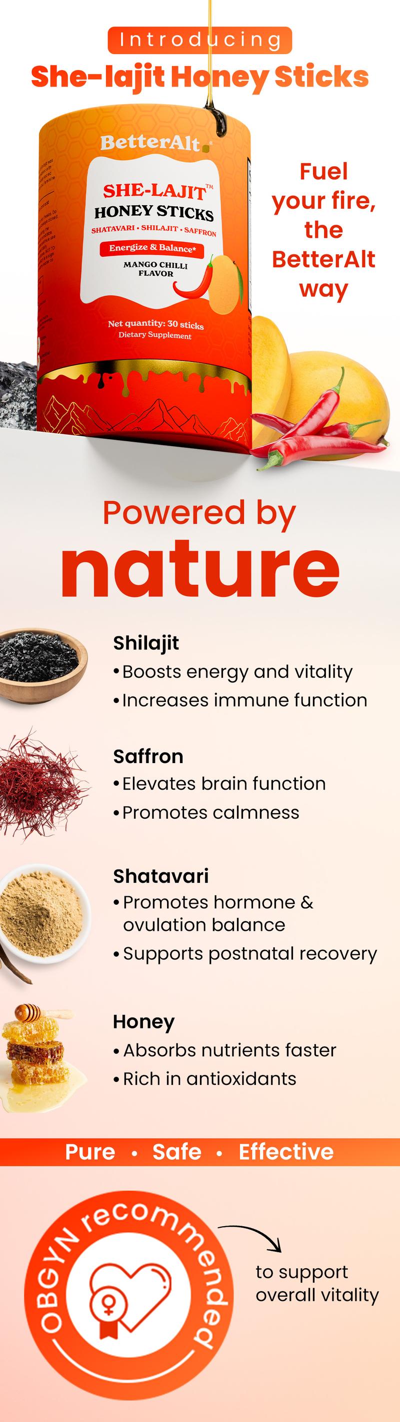 Women Multi-Mineral Mango Chilli Honey Sticks | Shilajit, Shatavari & Saffron | Hormonal Balance & Energy - 30 Honey Packs