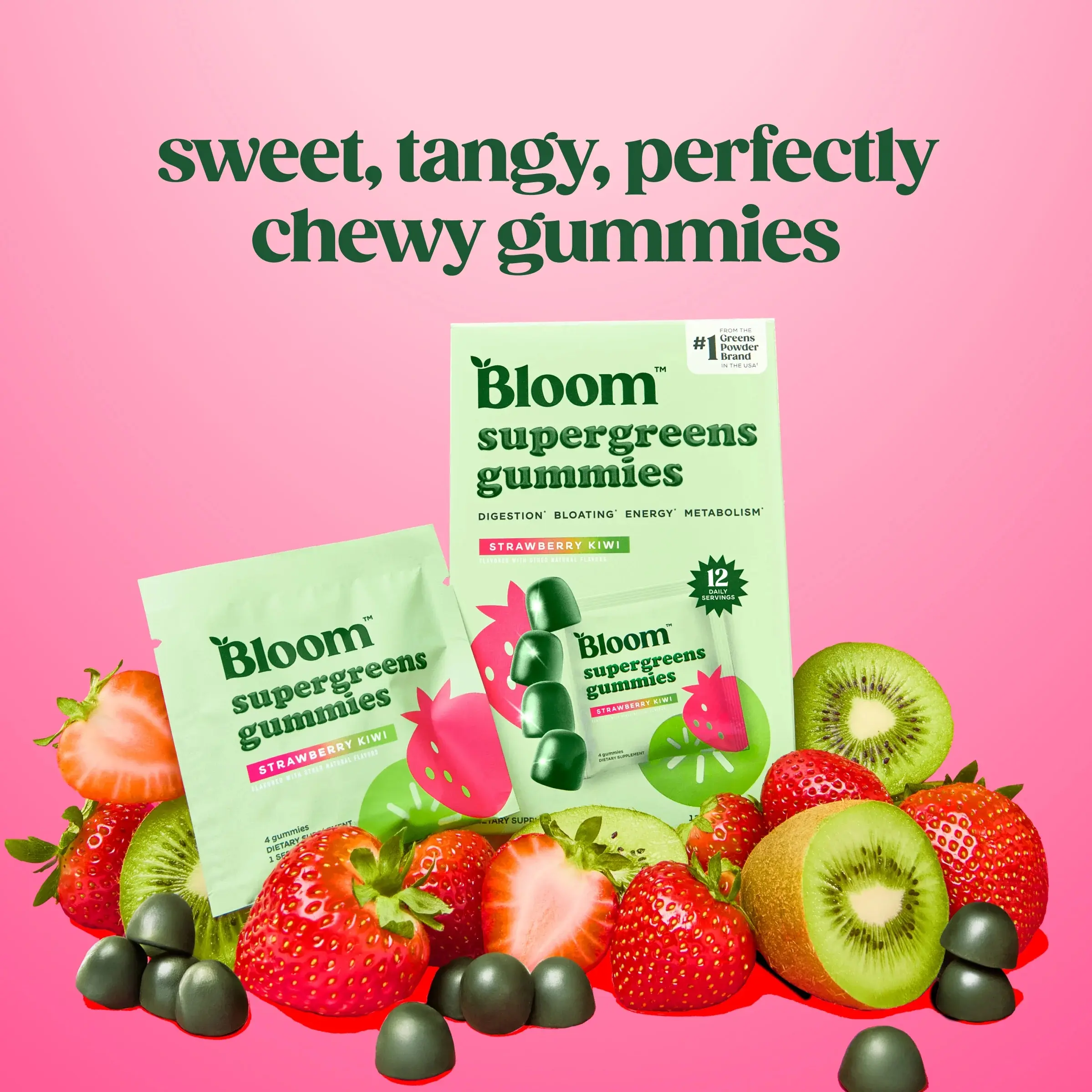Bloom Nutrition Supergreens Gummies - Daily Greens, Easy Gut Health & Energy Support, 30+ Ingredients, Dairy-Free, Gluten-Free, Keto-Friendly, Non-GMO, Sugar-Free, Plant-Based, 12 Count