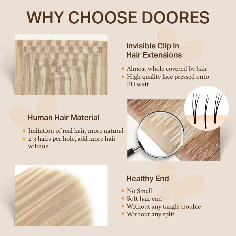 Doores 100g Injected Seamless Clip In Hair Extensions Remy Human Hair Extensions 7pcs Beginner Friendly Natura Doores 100g Injected Seamless Clip In Hair Extensions Remy Human Hair Extensions 7pcs Beginner Friendly Natura