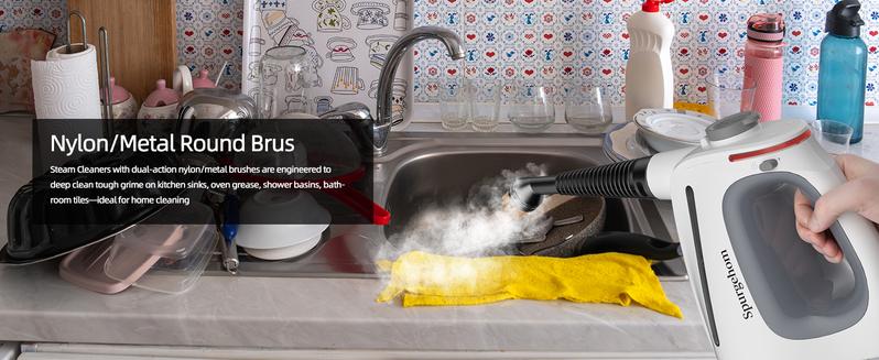 Spurgehom Multi-Surface Handheld Steam Cleaner 1350W - 3Bar Steamer with 15 Tools & Mop for Floors, Car Interiors, Upholstery & More, 550ML Capacity for Whole Home Cleaning