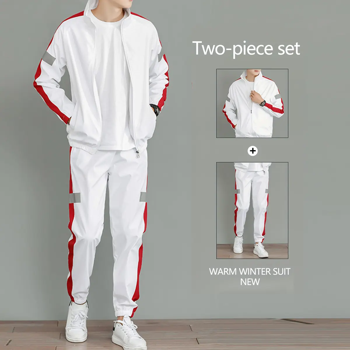Two men's spring-autumn casual stand-up collar long-sleeved sports suits fall winter modern polished go to clean look loose fit timeless effortless classic comfy chic stylish refined sleek