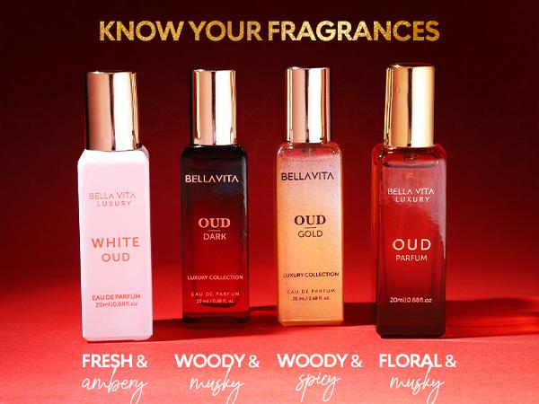 Bellavita Luxury Oud Experience Perfume Gift Set | 4 Oud Fragrances Including White Oud & Oud Gold | Perfume Gift Sets for Women & Men | Arabic Luxury Collection | Women’s Day Special