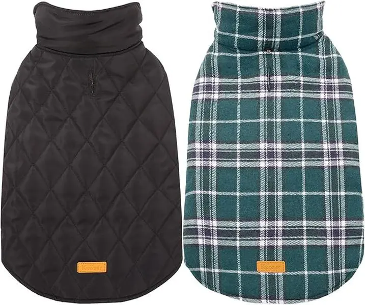 Kuoser Warm Dog Coat, Waterproof Dog Jacket for Extra Large Dogs, Adjustable Durable XXL Doggie Winter Coat Reversible Puppy Cold Weather Apparel from Small to Large Breed, Green