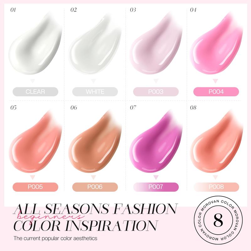 MOROVAN 8 Colors Poly Gel Nail Starter Kit - with U V Lamp 48W Complete Poly Gel Kit for Beginners with Everything Professional