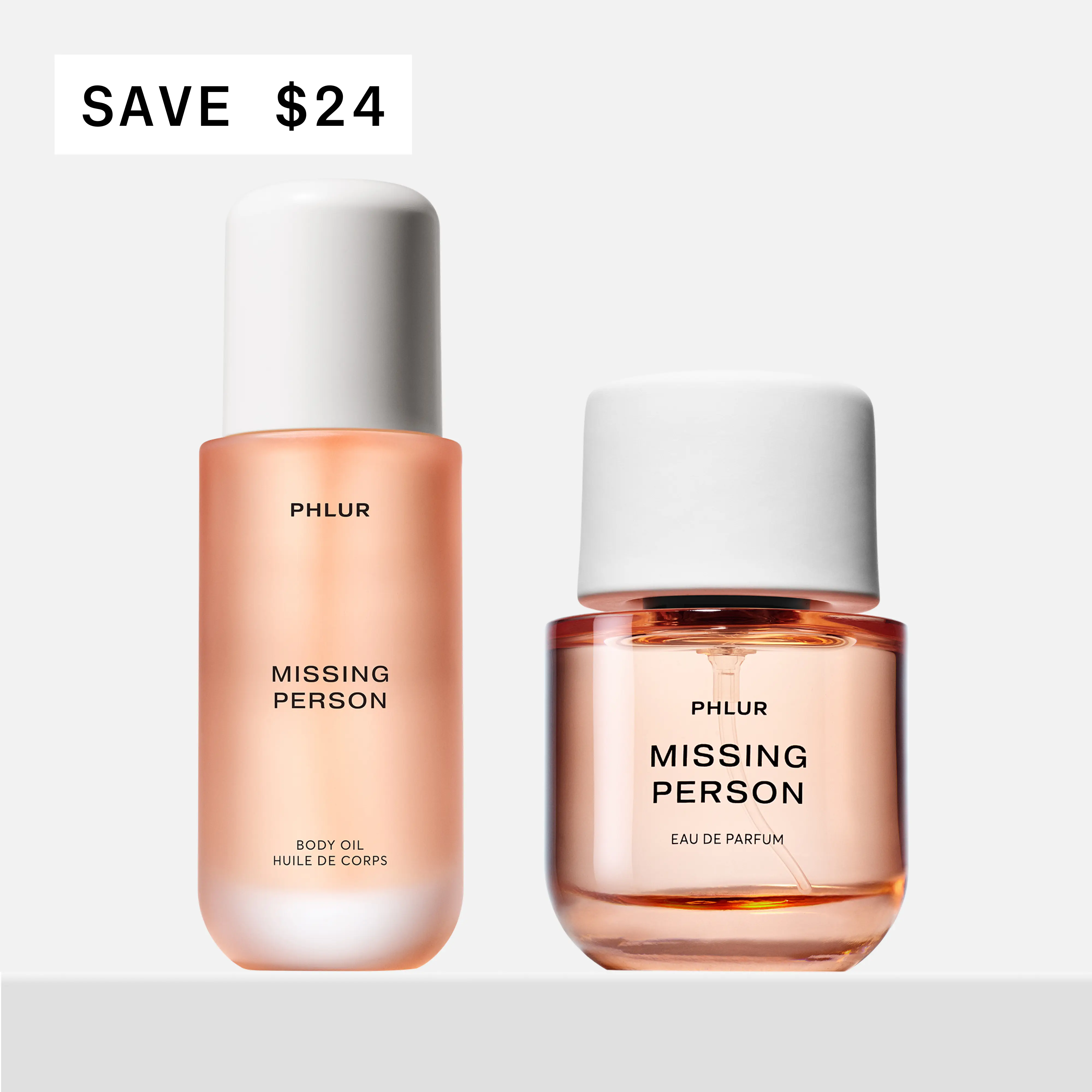 PHLUR Missing Person Daily Ritual Duo - Eau de Parfum + Body Oil Set with White Musk, Jasmine & Sandalwood (50mL + 4 fl oz)