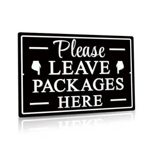 Please Leave Packages Here Metal Sign, Package Delivery Decor, Indoor/Outdoor Use for Front Door, Business, 12x8 Inches Aluminum