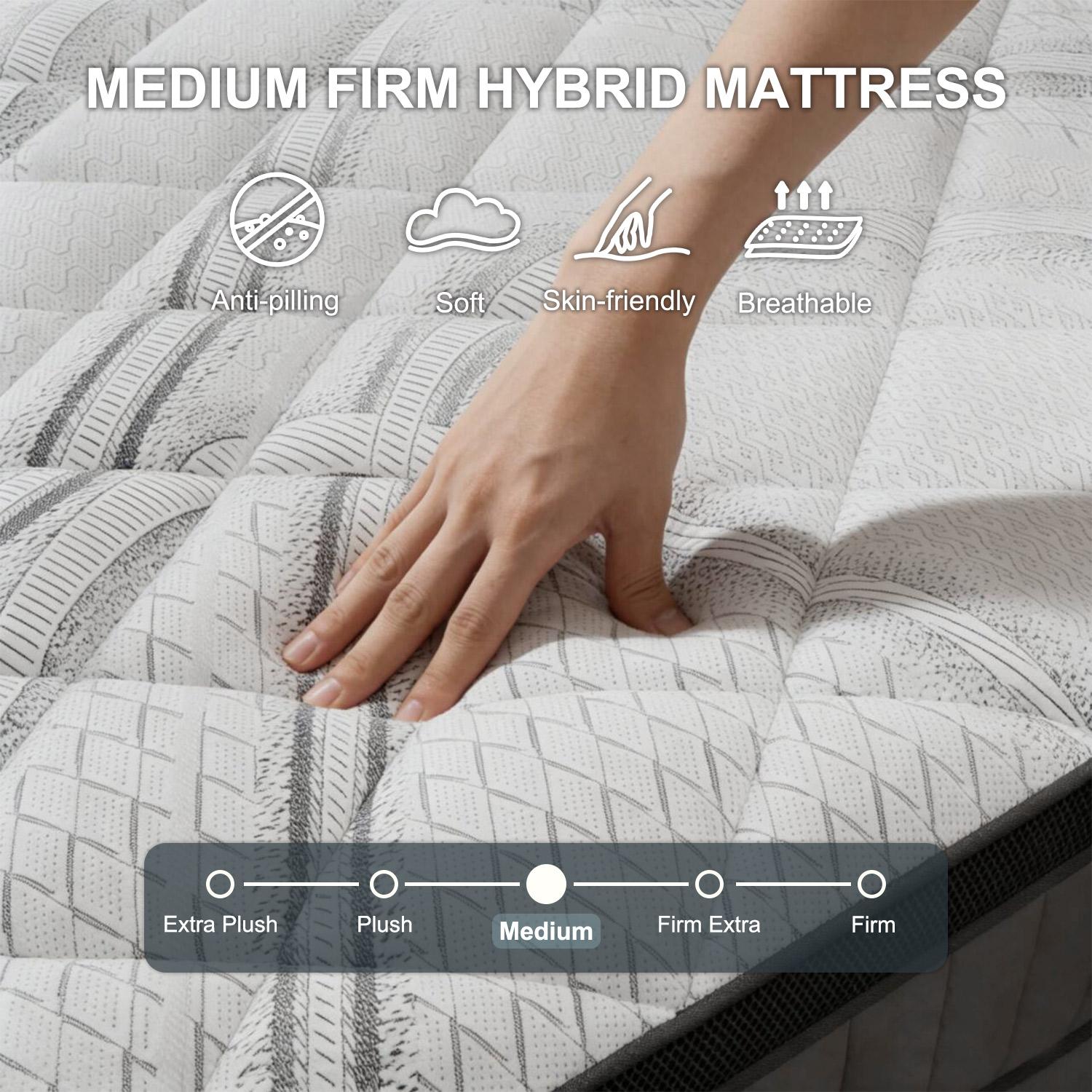 12/14 Inch Gel Memory Foam Mattress Hybrid Pocket Spring Twin Full Queen King Bed Mattress In A Box, Euro Top Medium Firm For Back & Lumbar Support, Individual Pocket Spring Bed For Motion Isolation & Fiberglass Free