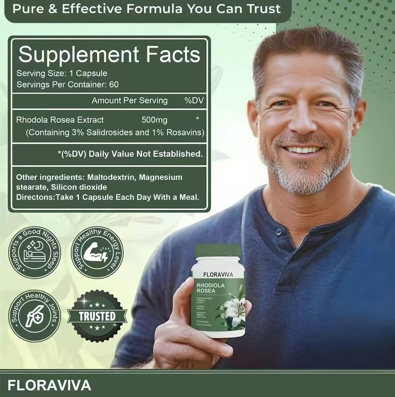 Sales king  Floraviva Rhodiola Rosea Capsules - 60 Count for Stress Support Mental Clarity & Natural Energy - Supports Immune Function  Healthcare, Supplement, Vitamin, Edible, Dietary, Fitness, Bathroom